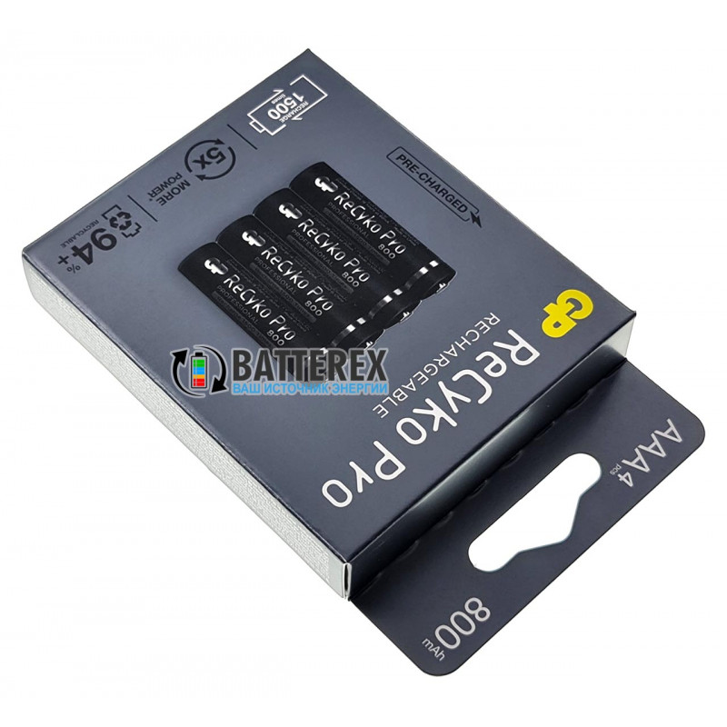 Минипальчиковые ААА аккумуляторы GP Recyko Pro 800mah на 1500 циклов - 4 шт. в коробочке
