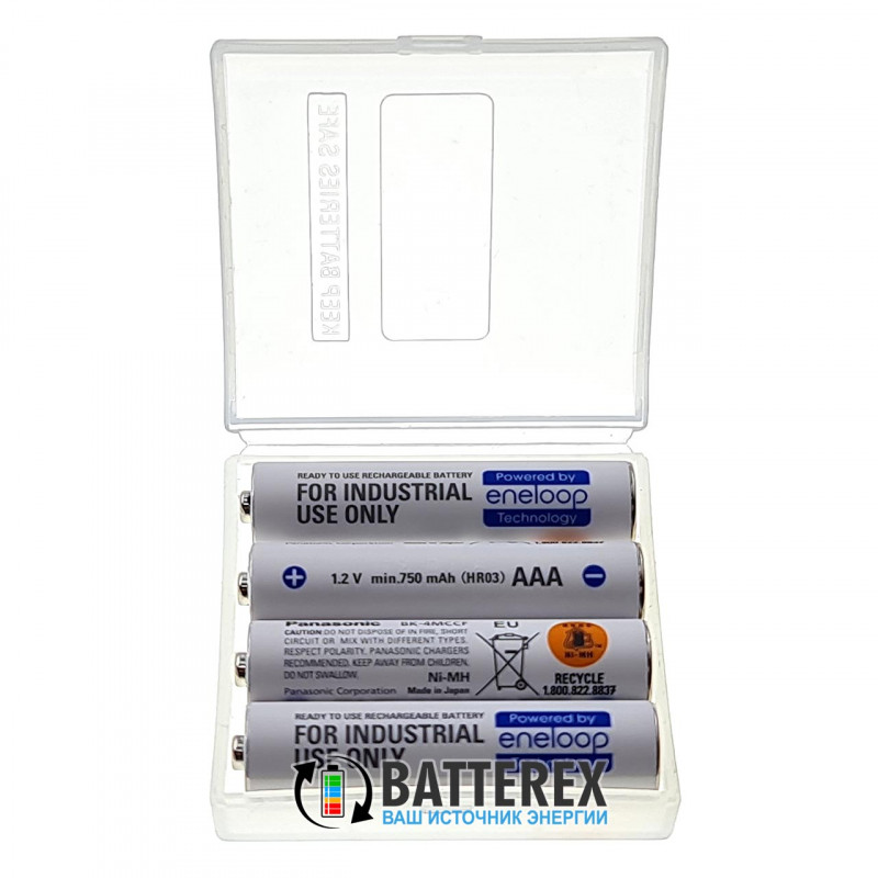 ААА аккумуляторы Panasonic Eneloop Industrial min.750mah BK-4MCCF - 4 шт в пластиковом боксе