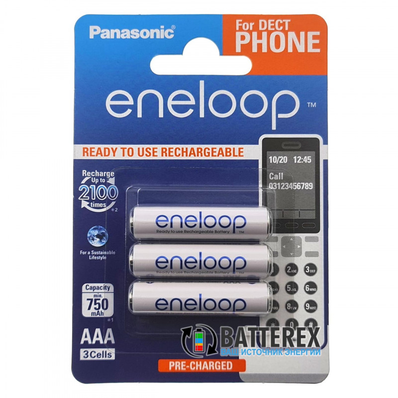 Аккумуляторы ААА Panasonic Eneloop 800 mah BK-4MCCE/3DE - 3 шт. в картонном блистере