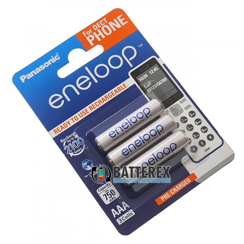 Аккумуляторы ААА Panasonic Eneloop 800 mah BK-4MCCE/3DE - 3 шт. в картонном блистере