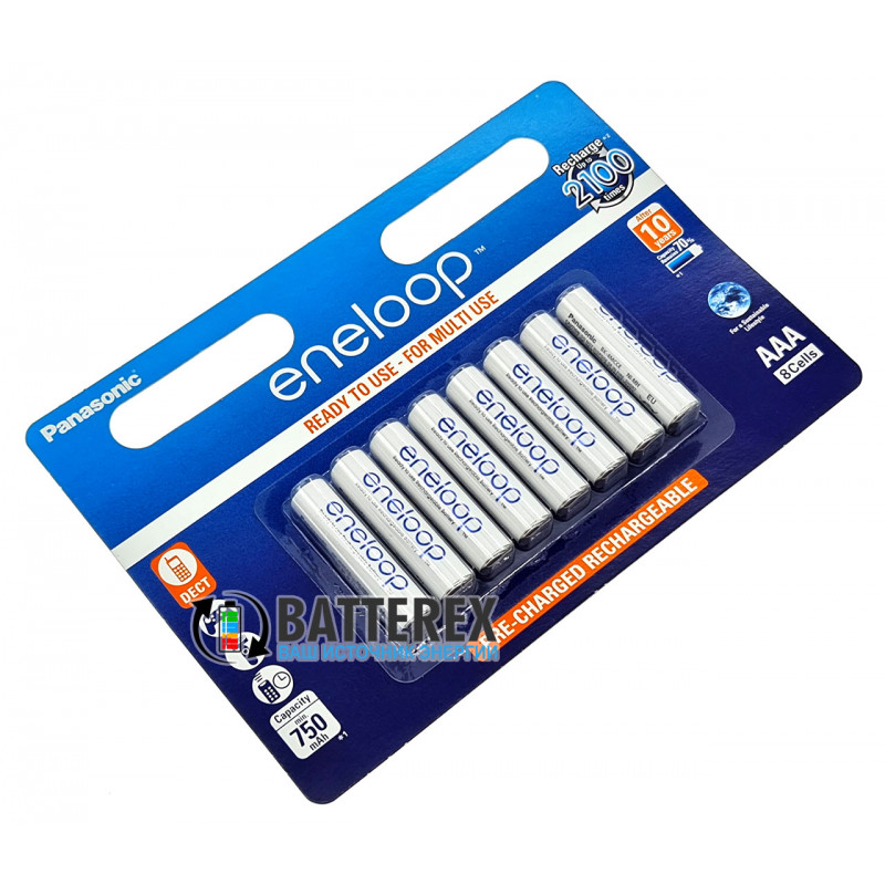 Аккумуляторы AAA Panasonic Eneloop 800 mah BK-4MCCE/8BE - 8 шт. в картонном блистере