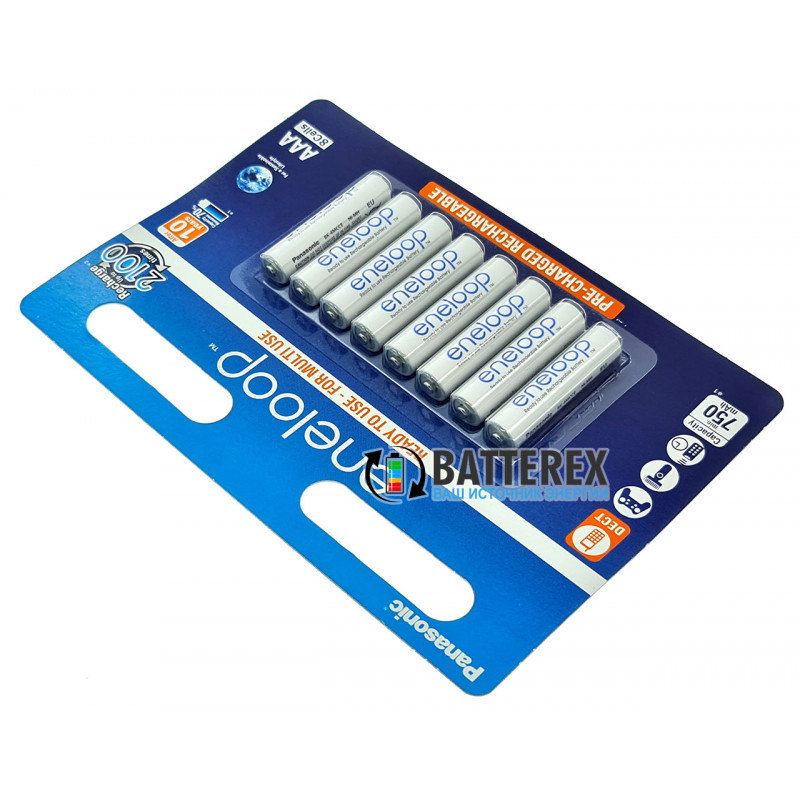 Аккумуляторы AAA Panasonic Eneloop 800 mah BK-4MCCE/8BE - 8 шт. в картонном блистере