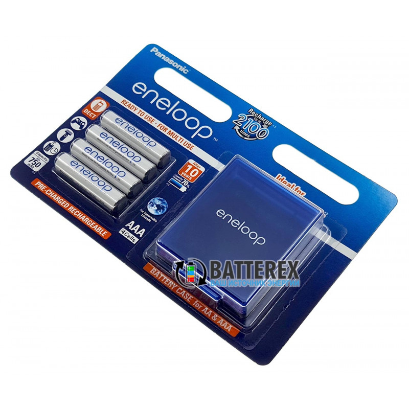 AAA Panasonic Eneloop 800 mah BK-4MCCE/C4BE - упаковка в блистере 4 аккумулятора + фирменный бокс Eneloop