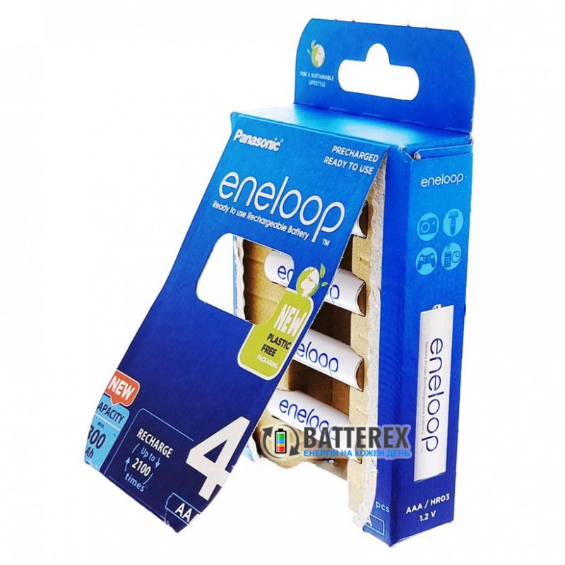 4 аккумулятора AAA Panasonic Eneloop 8100 mah BK-4MCDE 4BE EcoBox в картонной эко-упаковке 