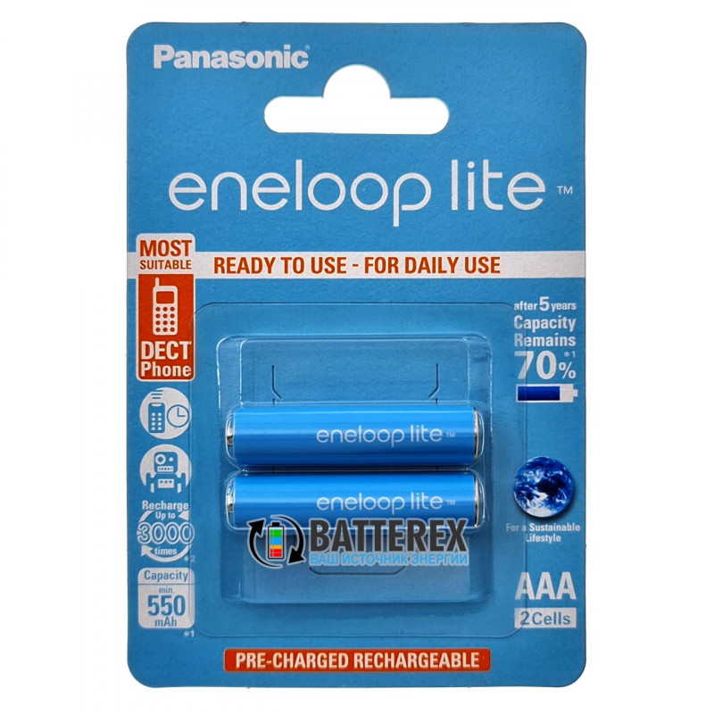 Аккумуляторы AAA Panasonic Eneloop Lite 600 mah BK-4LCCE/2BE (3000 циклов) - 2 аккумулятора в блистере