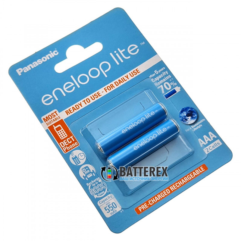 Аккумуляторы AAA Panasonic Eneloop Lite 600 mah BK-4LCCE/2BE (3000 циклов) - 2 аккумулятора в блистере