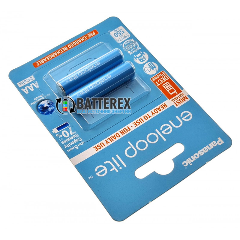 Аккумуляторы AAA Panasonic Eneloop Lite 600 mah BK-4LCCE/2BE (3000 циклов) - 2 аккумулятора в блистере
