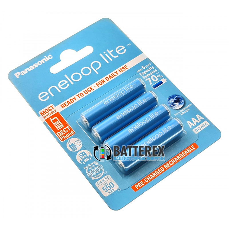 Аккумуляторы AAA Panasonic Eneloop Lite 600 mah BK-4LCCE/4BE (3000 циклов) - 4 аккумулятора в блистере