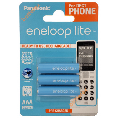 AAA Panasonic Eneloop Lite 600 mah BK-4LCCE/3DE  - 3 аккумулятора в блистере