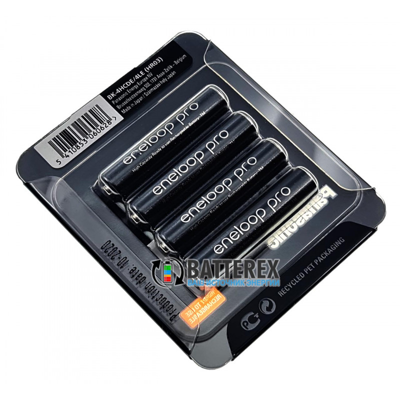 Аккумуляторы AAA Panasonic Eneloop Pro 980mah (min.930mah) BK-4HCDE/4LE Sliding Pack - 4 шт. в пластиковом блистере Аккумуляторы AAA Panasonic Eneloop Pro 980mah (min.930mah) BK-4HCDE/4LE Sliding Pack - 4 шт. в пластиковом блистере