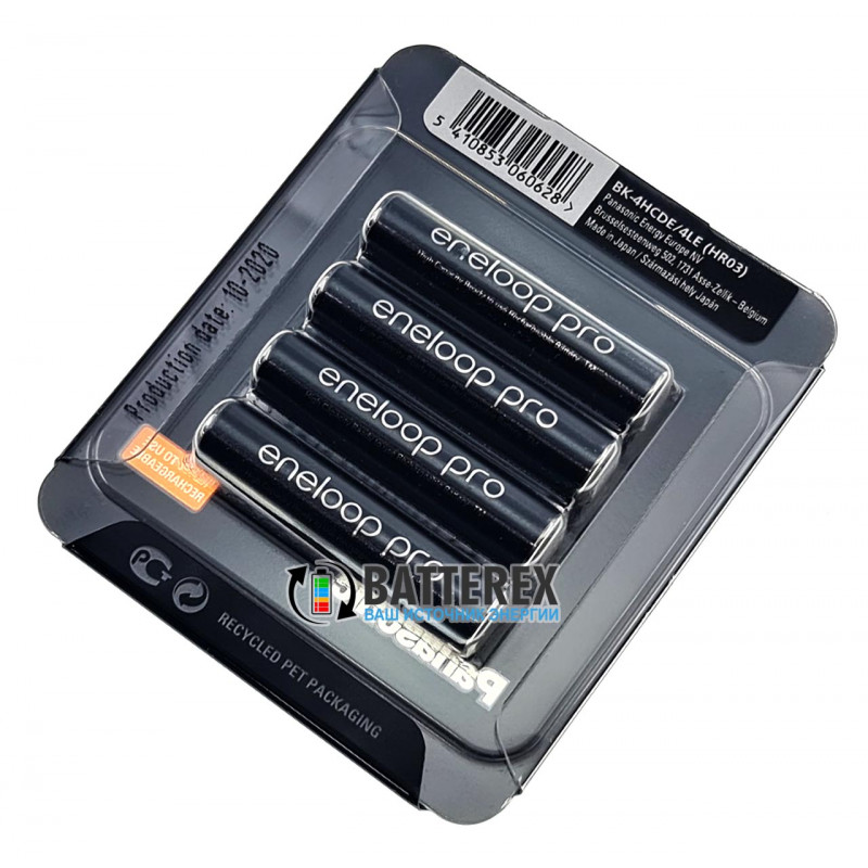 Аккумуляторы AAA Panasonic Eneloop Pro 980mah (min.930mah) BK-4HCDE/4LE Sliding Pack - 4 шт. в пластиковом блистере Аккумуляторы AAA Panasonic Eneloop Pro 980mah (min.930mah) BK-4HCDE/4LE Sliding Pack - 4 шт. в пластиковом блистере