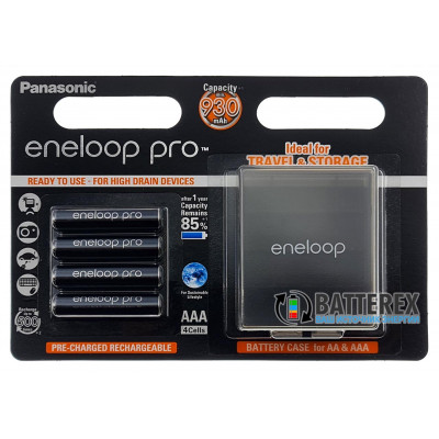 AAA Panasonic Eneloop Pro 980mah BK-4HCDE/C4BE - упаковка в блистере 4 аккумулятора + фирменный бокс Eneloop