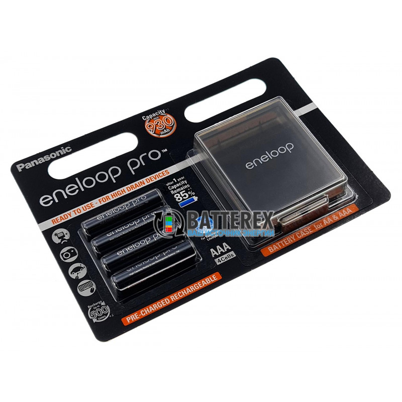 Аккумуляторы AAA Panasonic Eneloop Pro 980mah BK-4HCDE - упаковка в блистере 4 аккумулятора + фирменный бокс Eneloop Аккумуляторы AAA Panasonic Eneloop Pro 980mah BK-4HCDE - упаковка в блистере 4 аккумулятора + фирменный бокс Eneloop