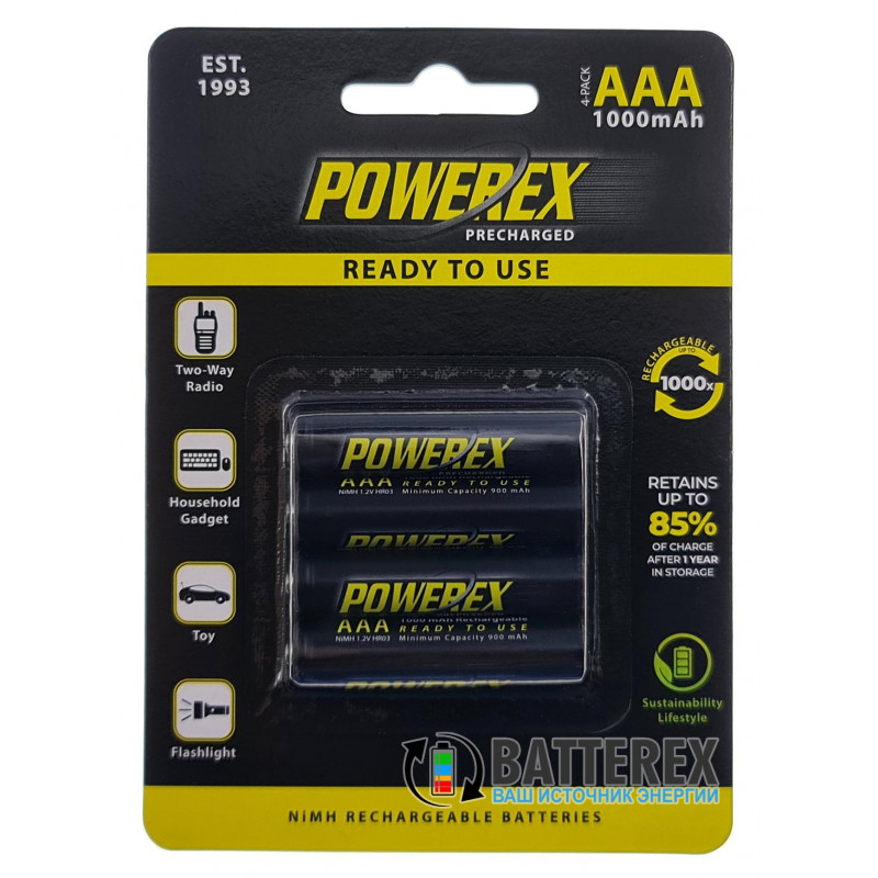 Минипальчиковые AAA аккумуляторы Powerex 1000 mah - 4 шт. в блистере