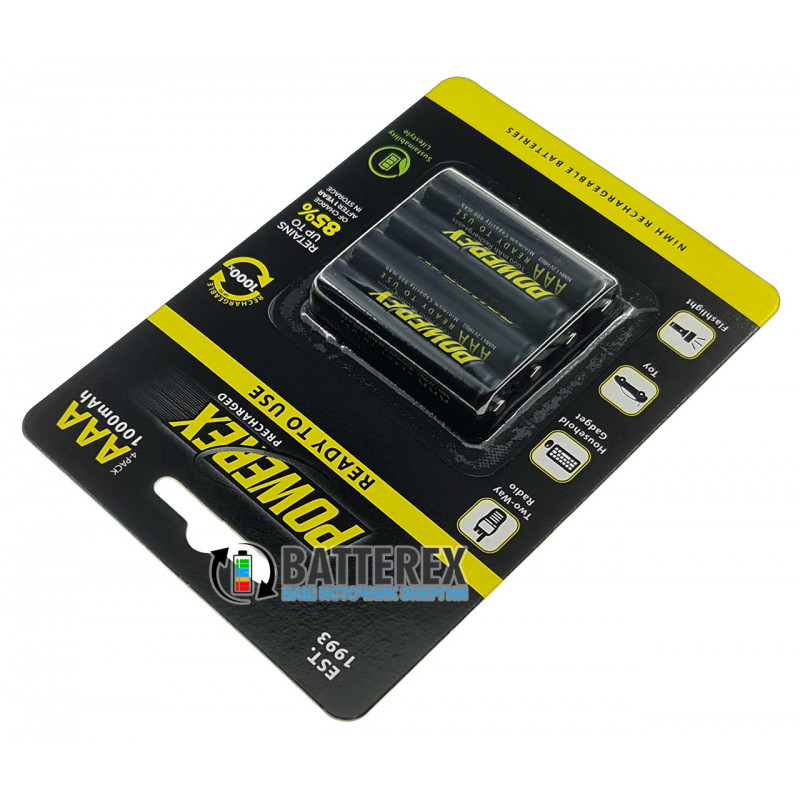 Минипальчиковые AAA аккумуляторы Powerex 1000 mah - 4 шт. в блистере Минипальчиковые AAA аккумуляторы Powerex 1000 mah - 4 шт. в блистере