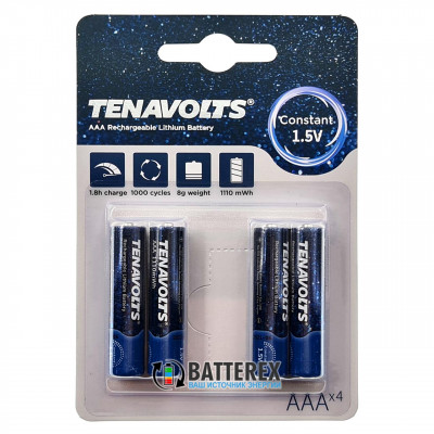 AAA Li-ion Tenavolts 1110mWh 740mah 1.5V - постоянное напряжение 1.5В - 4 шт. в блистере
