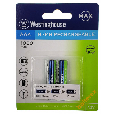 AAA Westinghouse MAX 1000 mah - 2 аккумулятора в блистере AAA Westinghouse MAX 1000 mah - 2 аккумулятора в блистере