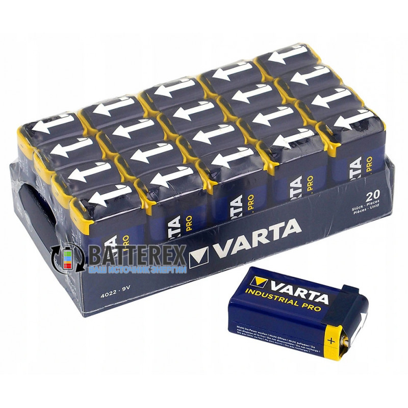 Щелочные батарейки Крона 9V Varta Alkaline Varta Industrial Pro 6LR61 упаковка 20 шт