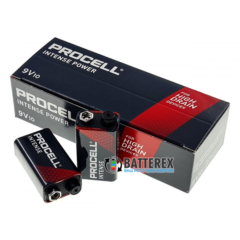 Щелочные Alkaline батарейки Крона Duracell Procell Intense 9V - упаковка 10 шт.