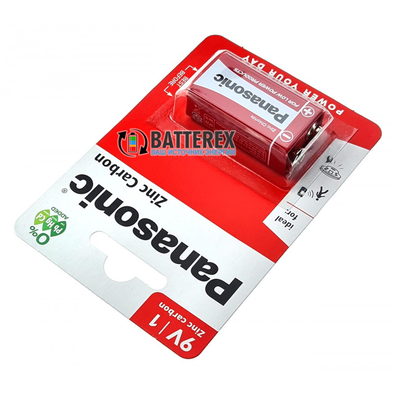 Батарейка солевая Крона 9V 6F22 Panasonic Zinc Carbon Батарейка солевая Крона 9V 6F22 Panasonic Zinc Carbon
