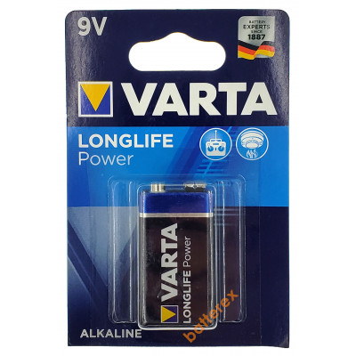 Батарейка щелочная Крона Varta Alkaline Longlife Power 9V 6F22 6LR61 для долгой работы