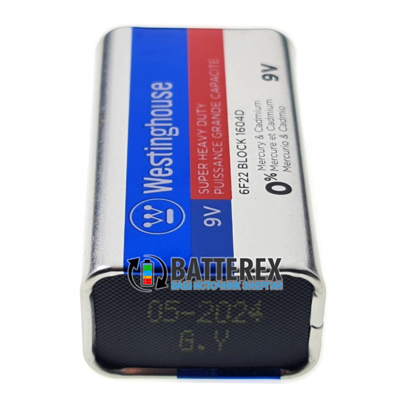 Батарейки Крона Zinc Carbon Westinghouse Super Heavy Duty 6F22 солевые - упаковка 6 шт.