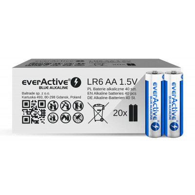 Батарейки щелочные АА Everactive Blue Alkaline 1.5V LR6 - экономичная упаковка 40 шт.
