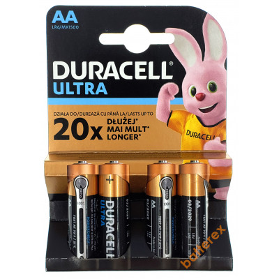 Батарейки щелочные АА Alkaline Duracell Ultra Powercheck LR6 1.5V с проверкой уровня заряда - упаковка 4 шт.