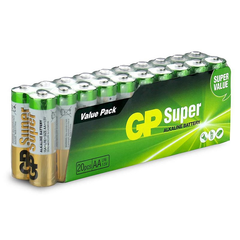 Батарейки щелочные АА GP Super Alkaline LR6 1.5V - упаковка 20 шт.