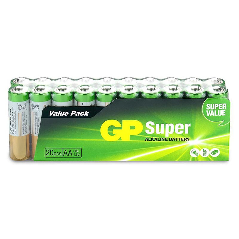Батарейки щелочные АА GP Super Alkaline LR6 1.5V - упаковка 20 шт. Батарейки щелочные АА GP Super Alkaline LR6 1.5V - упаковка 20 шт.