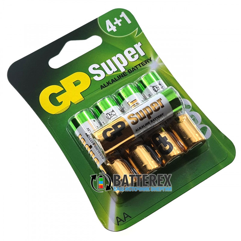 Батарейки щелочные АА GP Super Alkaline LR6 1.5V - 5 шт. в блистере