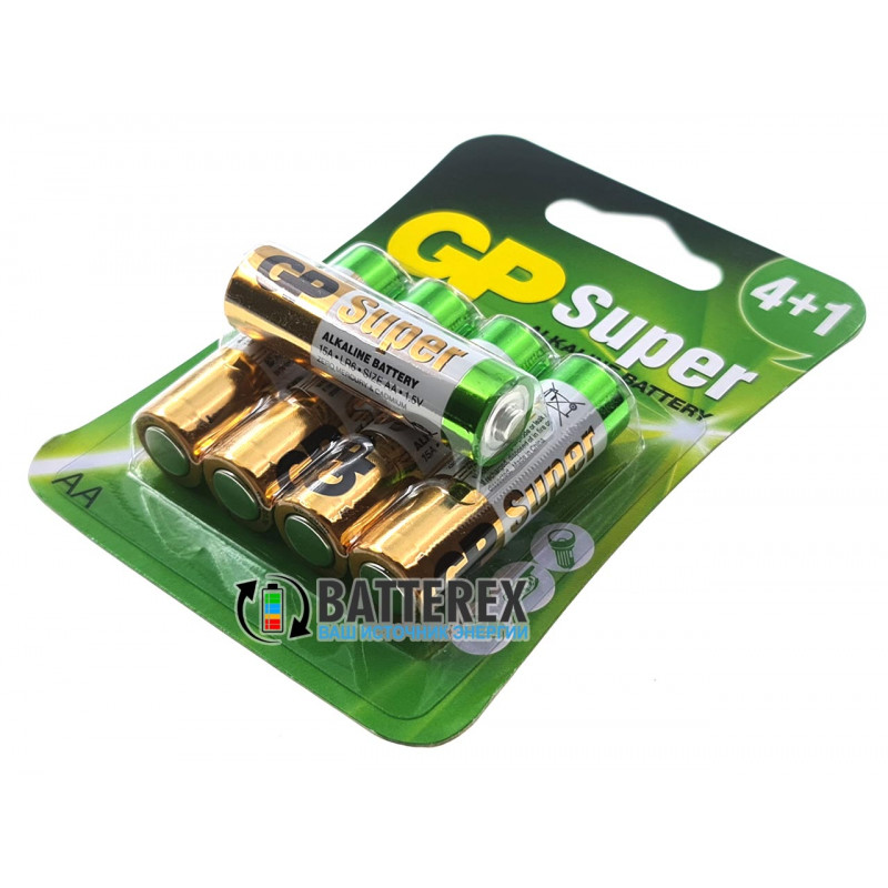 Батарейки щелочные АА GP Super Alkaline LR6 1.5V - 5 шт. в блистере