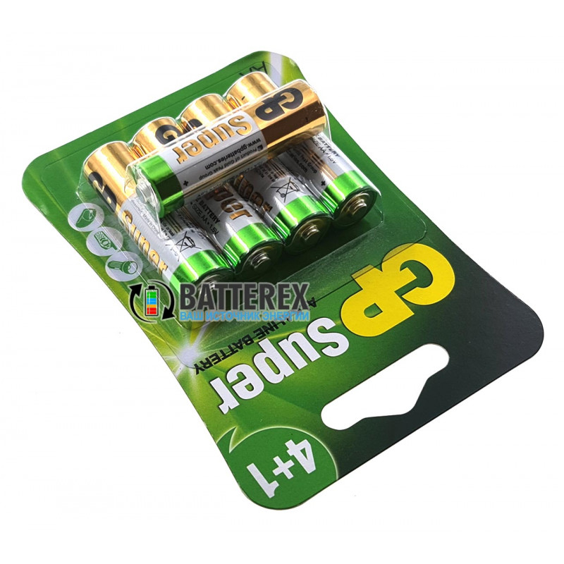 Батарейки щелочные АА GP Super Alkaline LR6 1.5V - 5 шт. в блистере