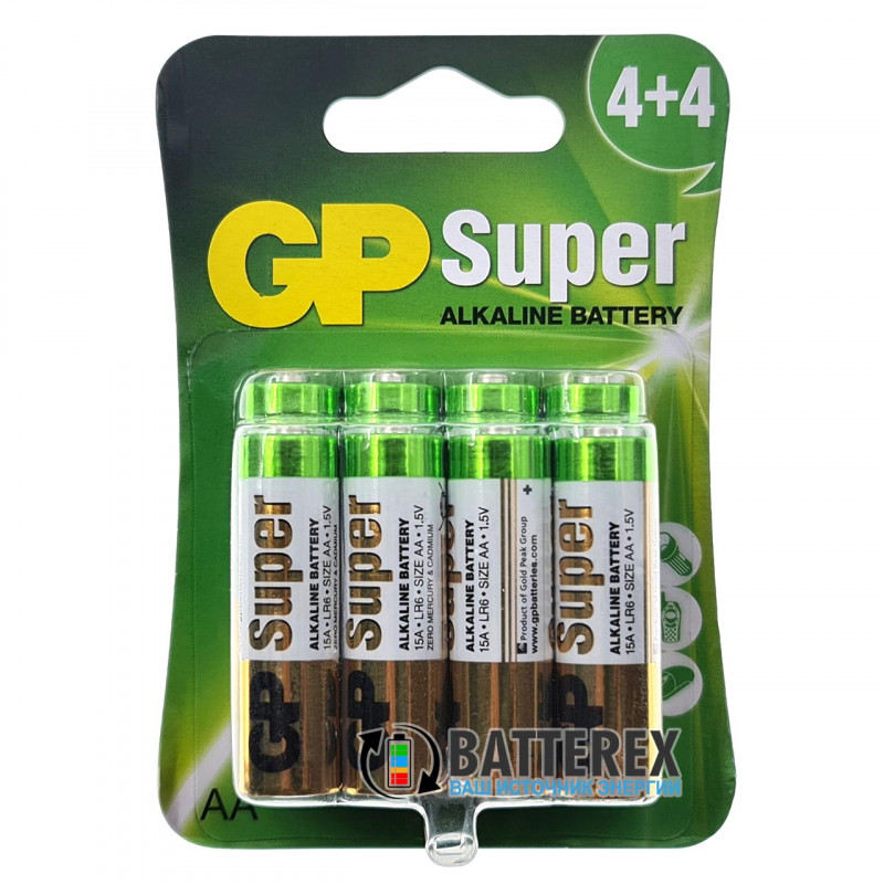 Батарейки щелочные АА GP Super Alkaline LR6 1.5V - упаковка 8 шт.