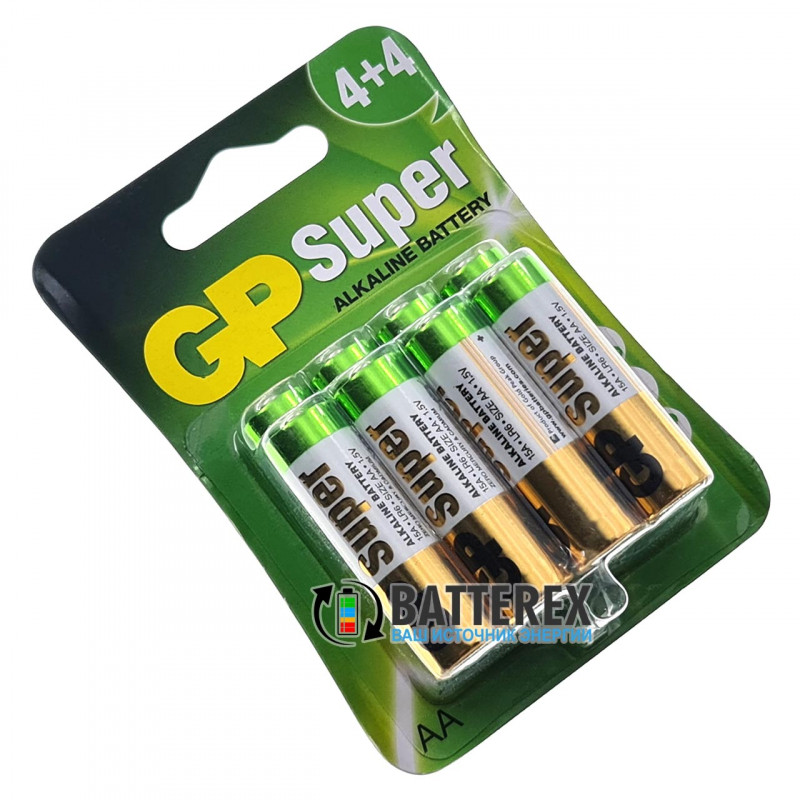 Батарейки щелочные АА GP Super Alkaline LR6 1.5V - упаковка 8 шт.