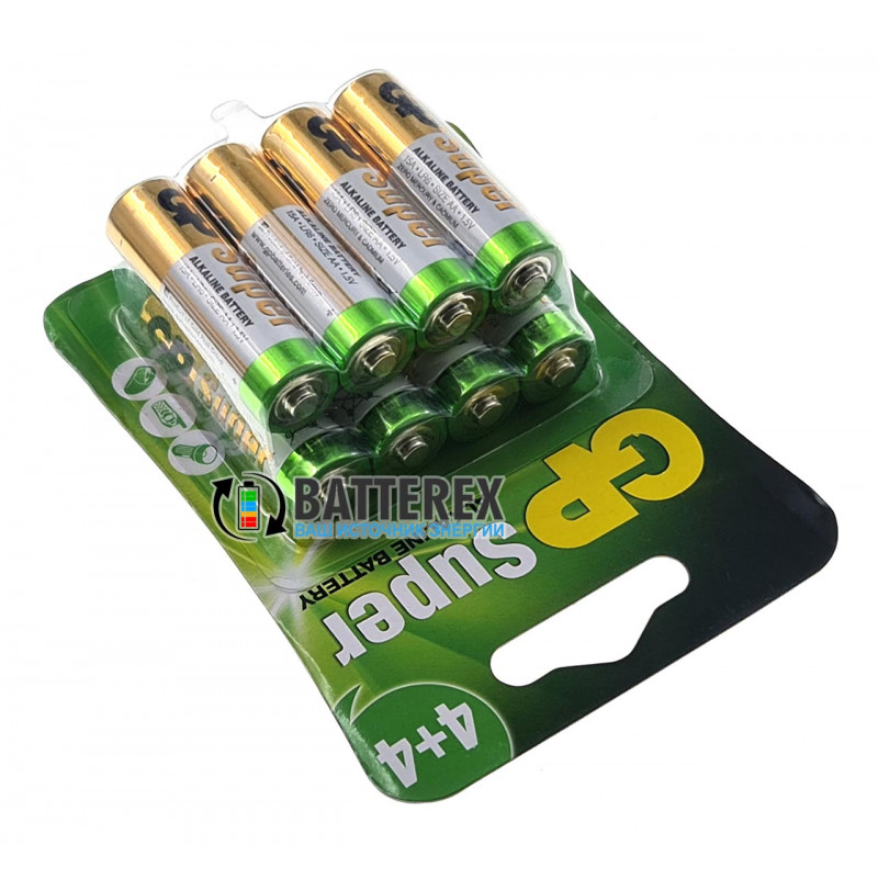 Батарейки щелочные АА GP Super Alkaline LR6 1.5V - упаковка 8 шт.