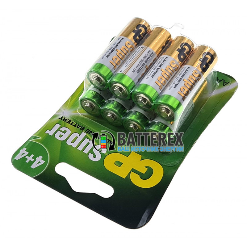 Батарейки щелочные АА GP Super Alkaline LR6 1.5V - упаковка 8 шт.
