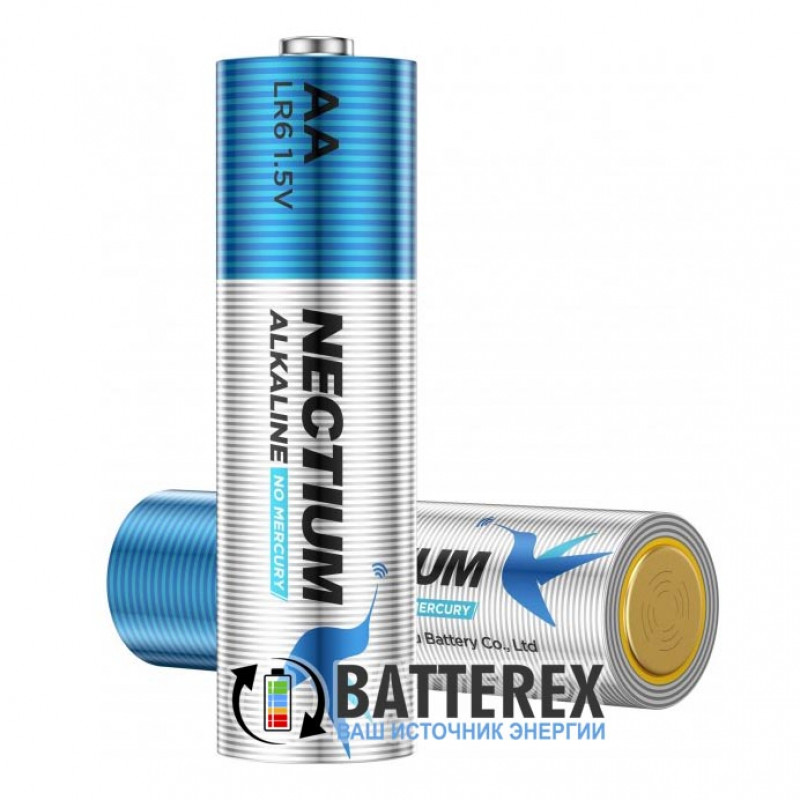Батарейки АА LR6 Alkaline Nectium Golden 1.5V с позолоченным контактом минус для лучшей токоотдачи