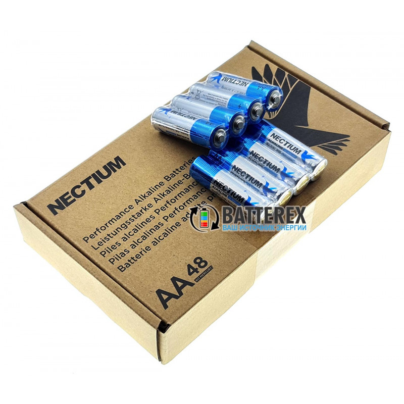 Батарейки АА LR6 Alkaline Nectium Golden 1.5V с позолоченным контактом минус для лучшей токоотдачи - упаковка 48 шт