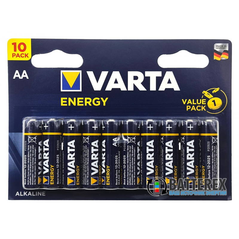Батарейки щелочные АА Varta Energy Alkaline LR6 1.5V блистер 10 шт.