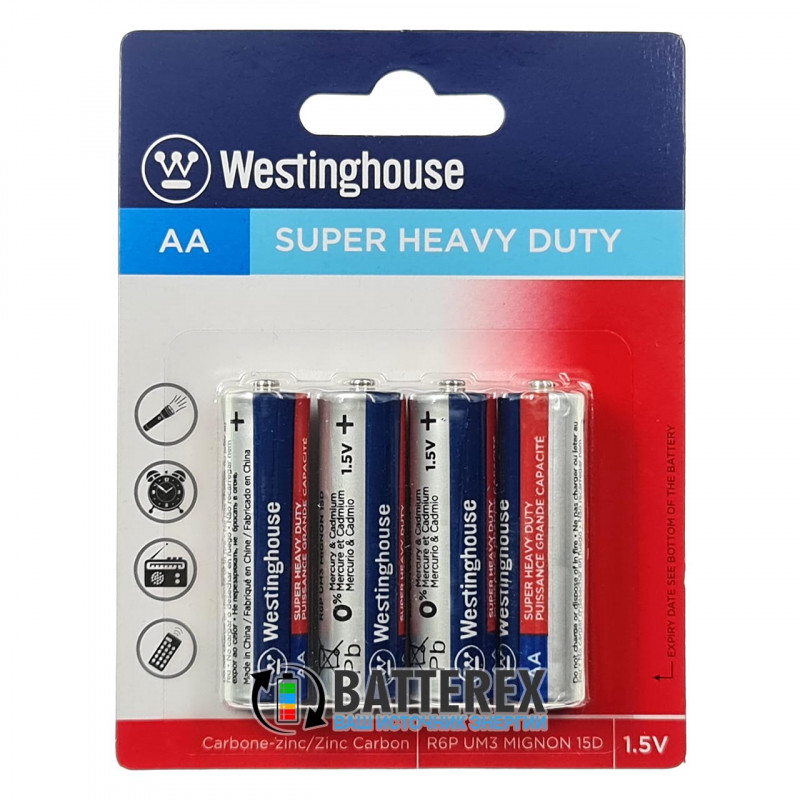 Батарейки солевые АА Westinghouse Super Heavy Duty R6 1.5V - 4 шт. в блистере