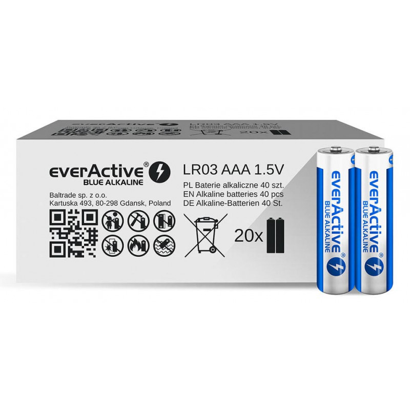 Батарейки минипальчиковые AAA Everactive Blue Alkaline 1.5V LR03 - упаковка 40 шт.