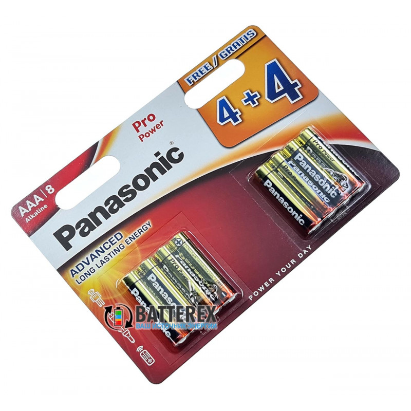 Батарейки щелочные минипальчиковые AAA Panasonic Pro Power Alkaline LR03 1.5V - 8 шт. в блистере Батарейки щелочные минипальчиковые AAA Panasonic Pro Power Alkaline LR03 1.5V - 8 шт. в блистере