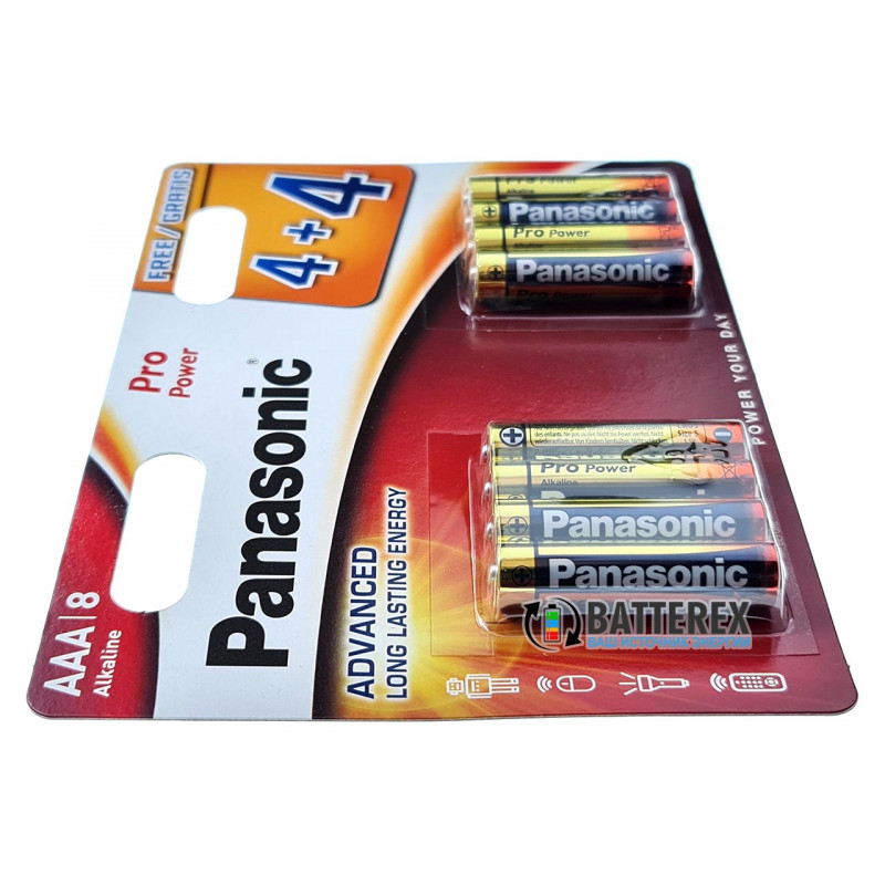 Батарейки щелочные минипальчиковые AAA Panasonic Pro Power Alkaline LR03 1.5V - 8 шт. в блистере Батарейки щелочные минипальчиковые AAA Panasonic Pro Power Alkaline LR03 1.5V - 8 шт. в блистере