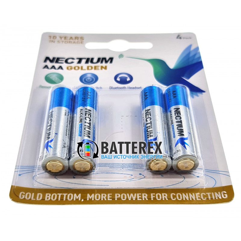 Батарейки AA LR03 Alkaline Nectium Golden 1.5V с позолоченным контактом минус для лучшей токоотдачи