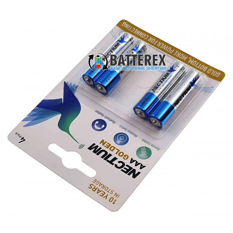 Батарейки AA LR03 Alkaline Nectium Golden 1.5V с позолоченным контактом минус для лучшей токоотдачи