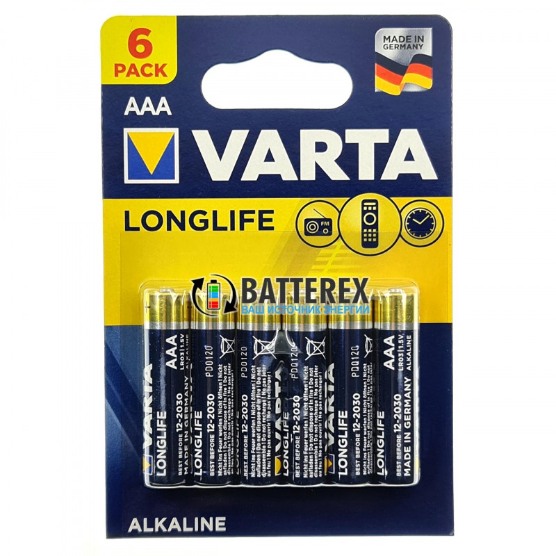 Батарейки ААА LR03 Varta Alkaline Longlife Power 1.5V блистер 6 шт.