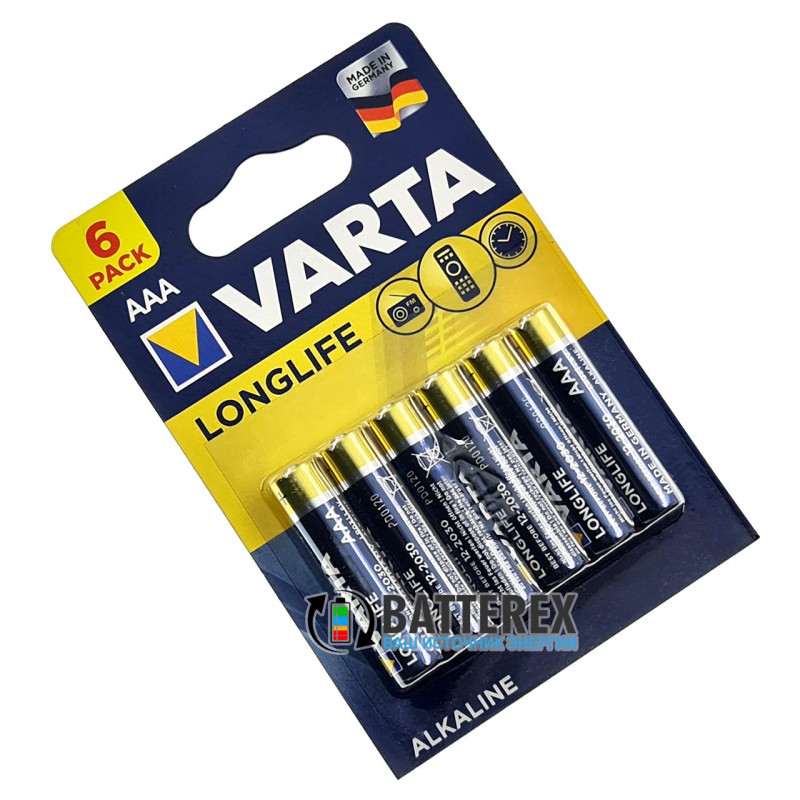 Батарейки ААА LR03 Varta Alkaline Longlife Power 1.5V блистер 6 шт.