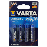 Батарейки АAА Varta Alkaline Longlife Power LR03 1.5V блистер 4 шт. - оригинал, Германия