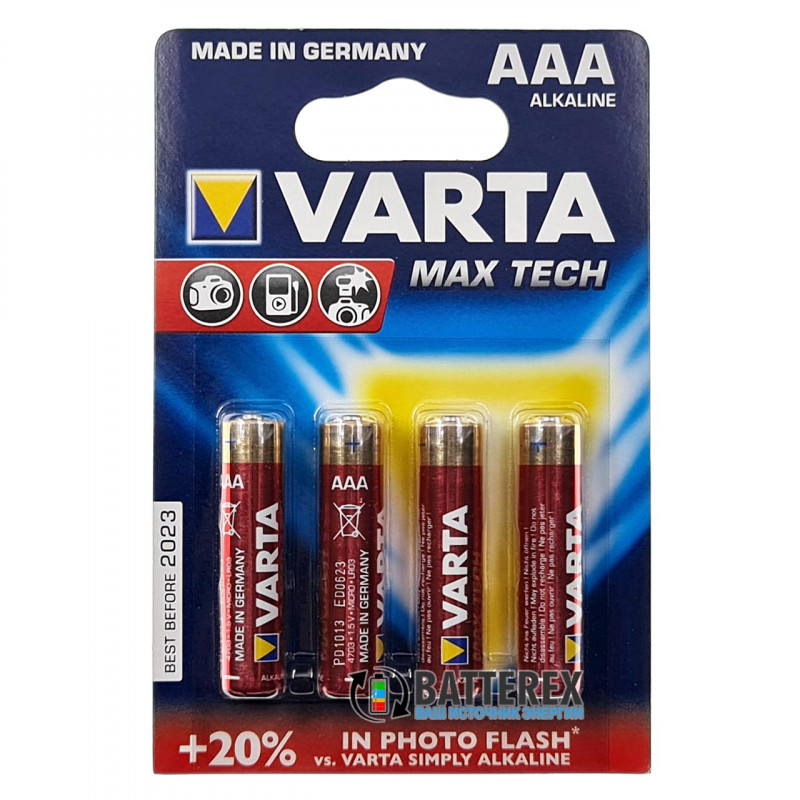Батарейки щелочные АAА Varta MAX TECH Alkaline LR03 1.5V - блистер 4 шт.